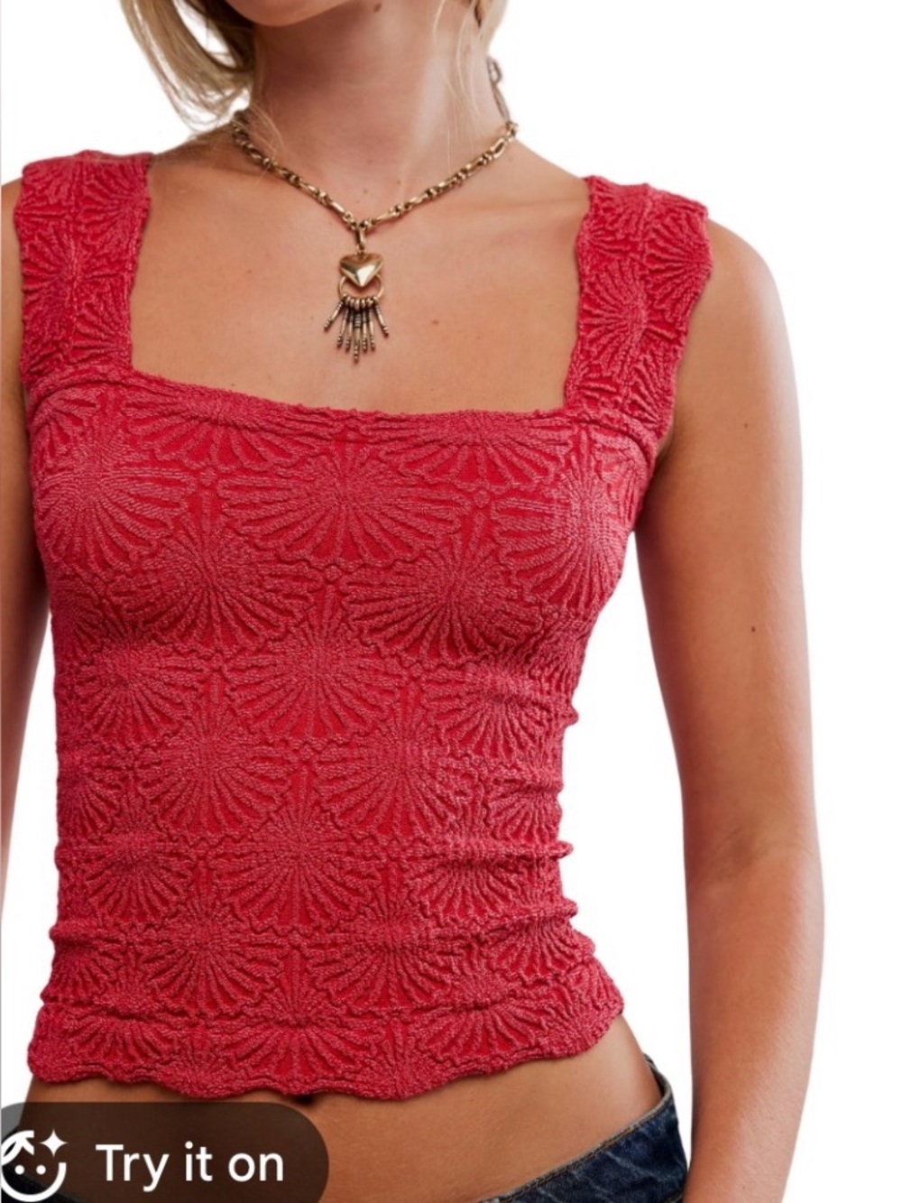 Free People Square Neck Textured Tank Top in Coral Pink